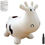 White Cow Bouncer with Hand Pump, Inflatable Space Hopper, Ride-on Bouncy Animal