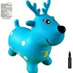 Teal Reindeer Bouncer with Hand Pump, Inflatable Space Hopper, Ride-on Bouncy Animal