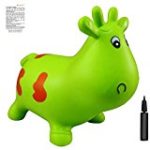 Green Cow Bouncer with Hand Pump, Inflatable Space Hopper, Ride-on Bouncy Animal