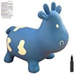 Blue Cow Bouncer with Hand Pump, Inflatable Space Hopper, Ride-on Bouncy Animal