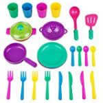 Peradix Play Kitchen Accessories Toy Set Cookware Tableware Dishes Pots Cups Toys 26pc for Toddlers Pretend Role Play with Apron & Storage Bag