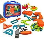 Power Tools 46-Piece Construction Toy Tool Set for Kids – Pretend Play Construction Tools, Electronic Cordless Drill and Workshop Accessories