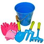 G & F 10051 JustForKids Kids Water Pail with Garden Tools Set and Gloves, Blue