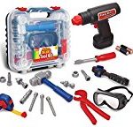 Durable Kids Tool Set with Electronic Cordless Drill and 18 Pretend Play Construction Accessories, with a Sturdy Case,