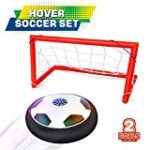 Bonwayer Kids Sports Toys Soccer Football Goal Set Hover Ball with 2 Gates for Kid Gifts Boys Girls Air Power Training Ball Indoor Outdoor Disk Game with LED Lights and Mini Screwdriver