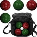 Bocce Ball Set- Regulation Outdoor Family Bocce Game for Backyard, Lawn, Beach and More- Red and Green Balls, Pallino, and Carrying Case by Hey! Play!