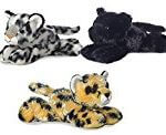 Bundle of 3 Aurora Stuffed Beanbag Animals:Snow Leopard, Streak Cheetah and ONYX BLACK PANTHER 8″ Mini Flopsie Plush Beanbag