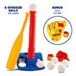 Tee-Ball Sport Set – 6 Balls and 1 Soft Ball with Bat & Glove to Develop Baseball & Softball Skills – Primary Color Set for Kids in Carry Case